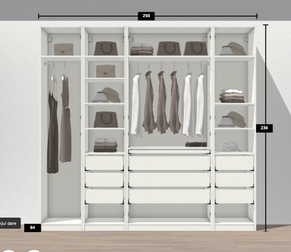 samling og montering af Ikea garderobe, samt hylder. Ophængning af stort spejl.