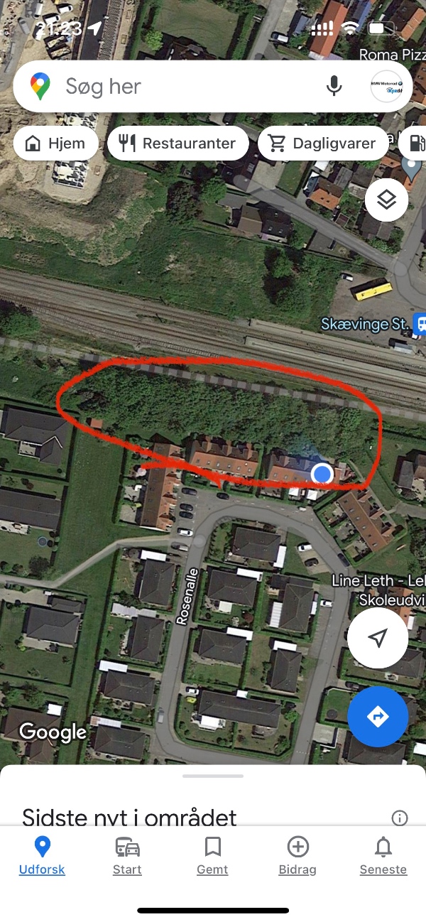 Beskæring af træer og buske på støjvold mellem rækkehuse og banelegeme