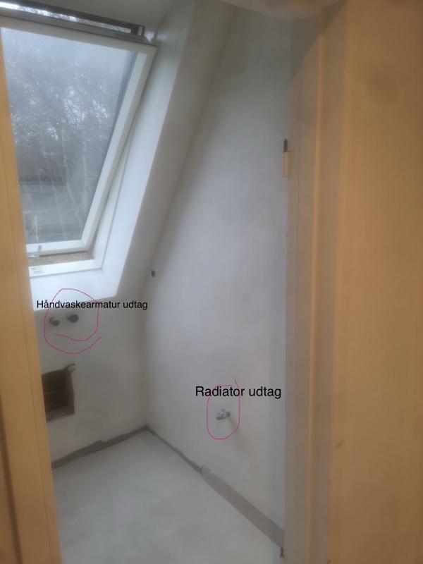 Påsætning/tilslutning af nye armatur/wc/radiator i badeværelse
