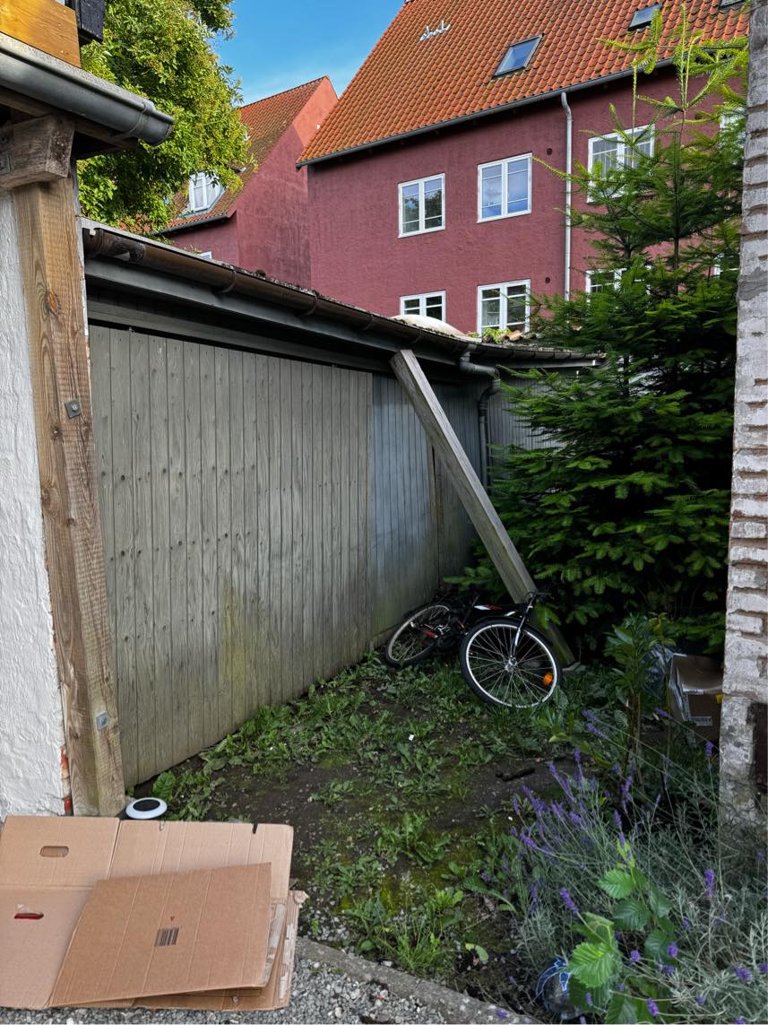 Rive skur/ garage ned og fjerne 2 træer
