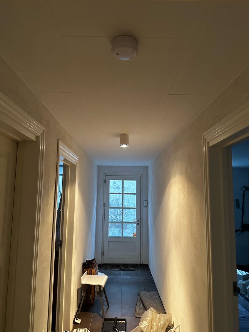 Opsætning af akustikpaneler i loft samt ophæng af vægreol.