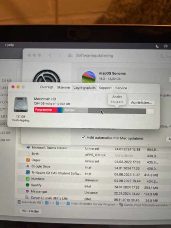 Mac kan ikke opdatere på grund af manglende lageringsplads