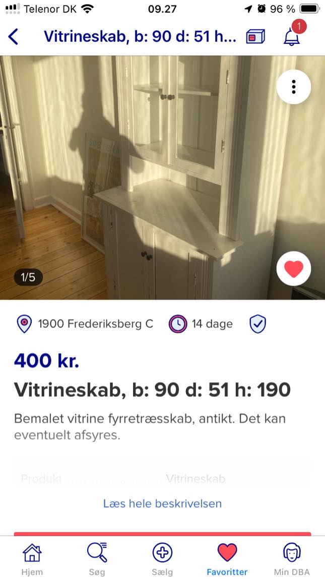 Afhentning og opbæring af kommode og vitrineskab i nærheden af mit hjem.