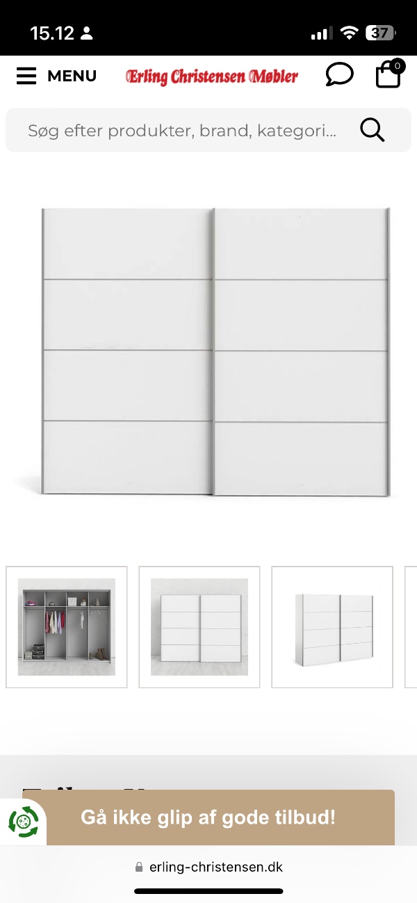 Samle garderobeskab, 2,42 m bredt, med skydedøre