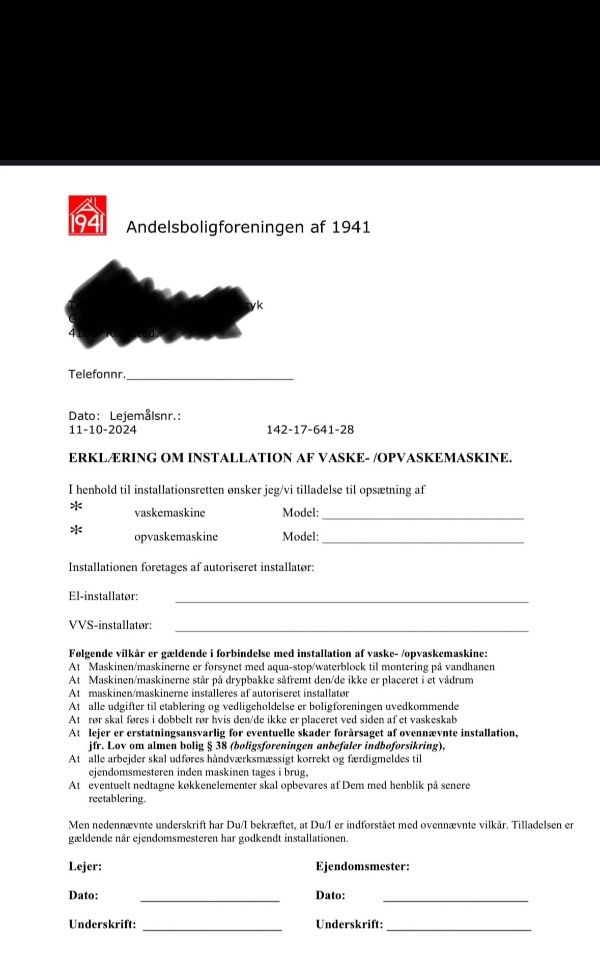 Tilslutning vaskemaskine og opvaskemaskine