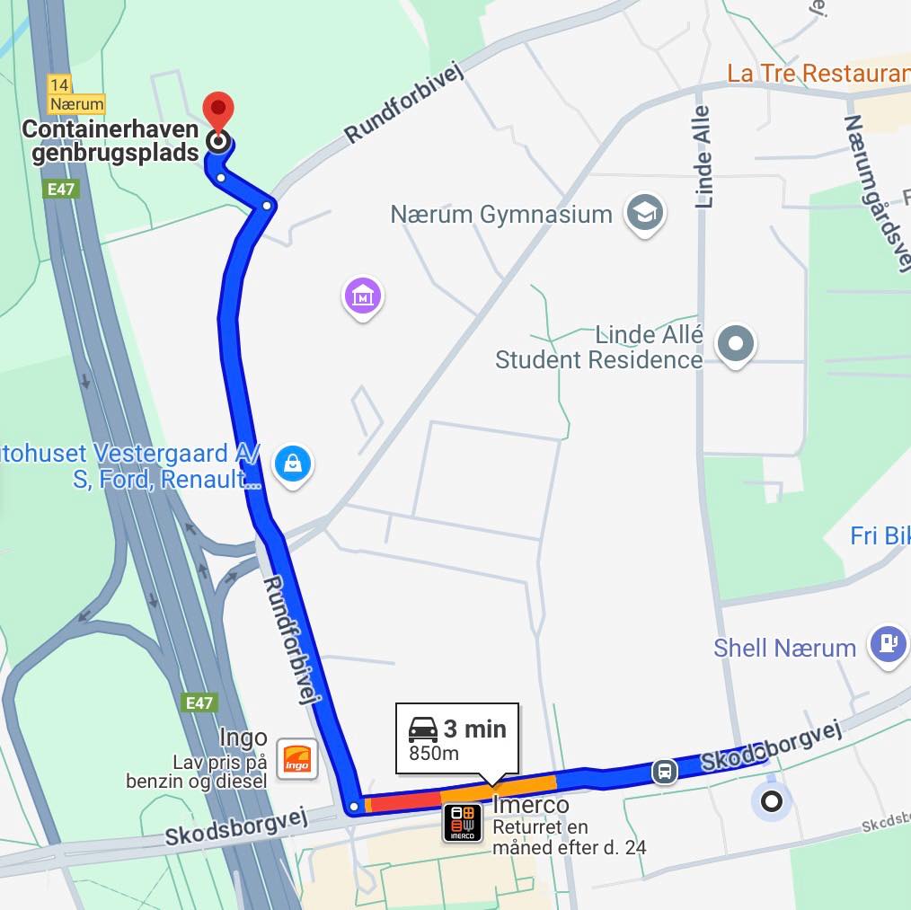 (i alt 12 min) Køre glasbord til genbrugsplads