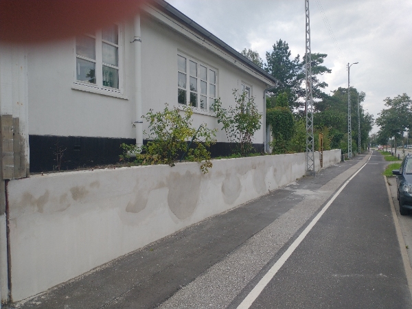 Male mur og træ omkring låge